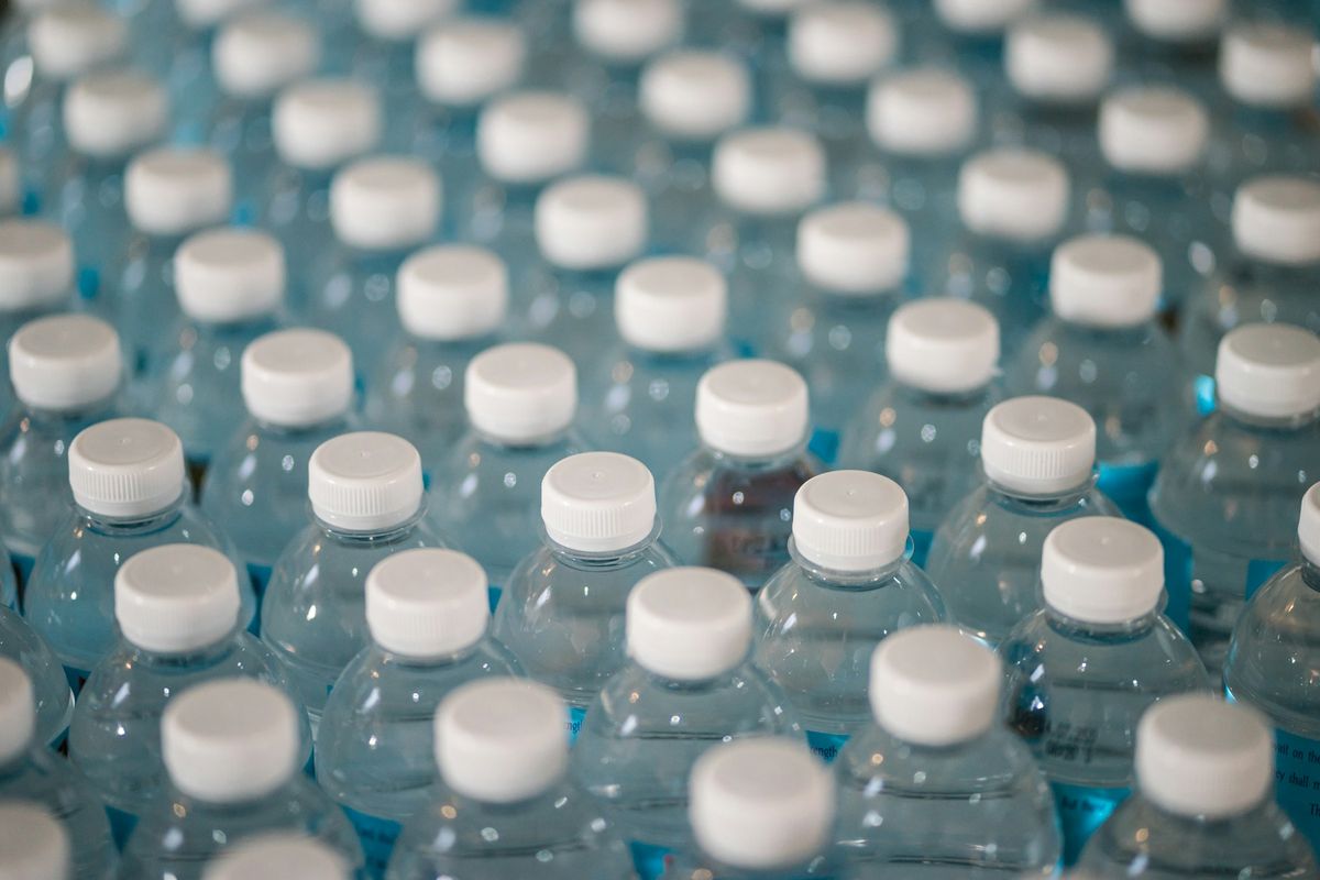Clean sorted PET plastic bottles ready for processing
